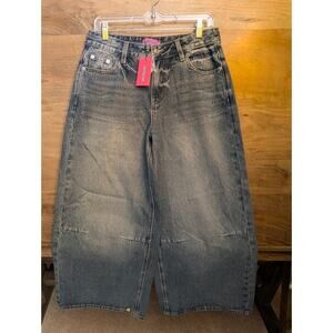 Edikted Jeans Womens Medium Blue Denim Casual Mid-Rise Flat Front Wide Leg NWT